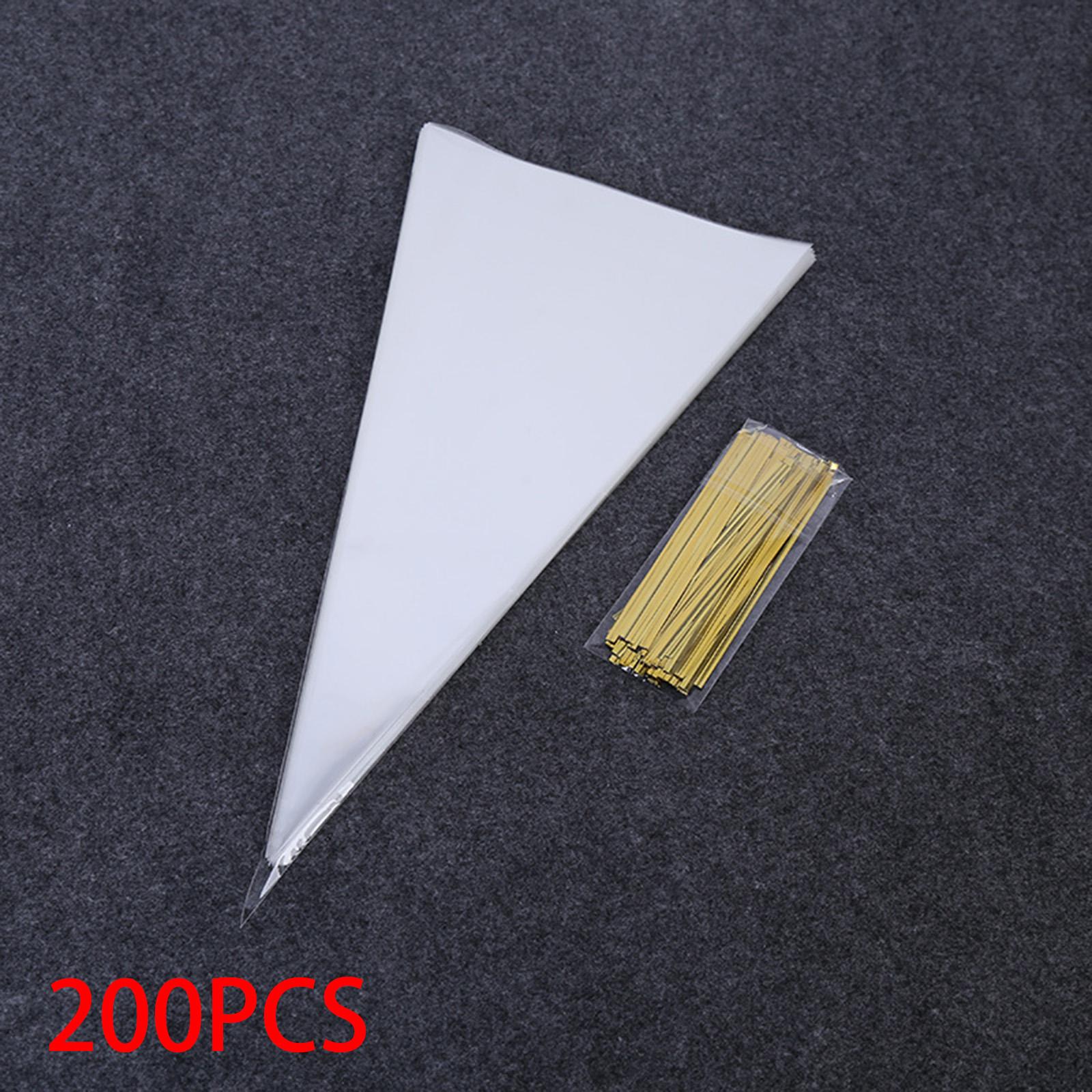 200x Sweet Cone Bags Cellophane Bag Cello Treat Bags for Bakery