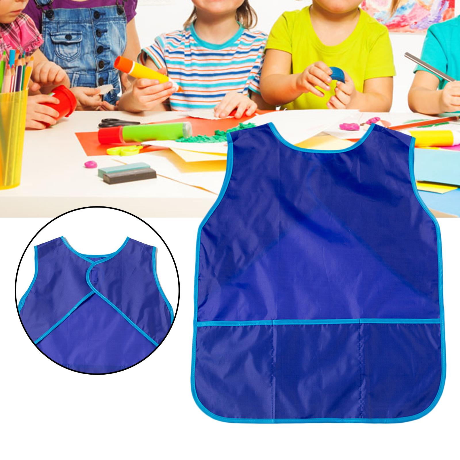Artist Painting Aprons Baking Sleeveless Feeding with Pocket Kids Art Smocks Blue