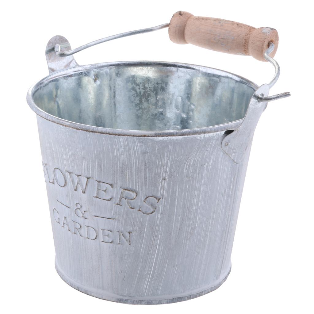 Vintage Metal Bucket Planter Garden Flower Pot with Handle Garden Ornament eBay