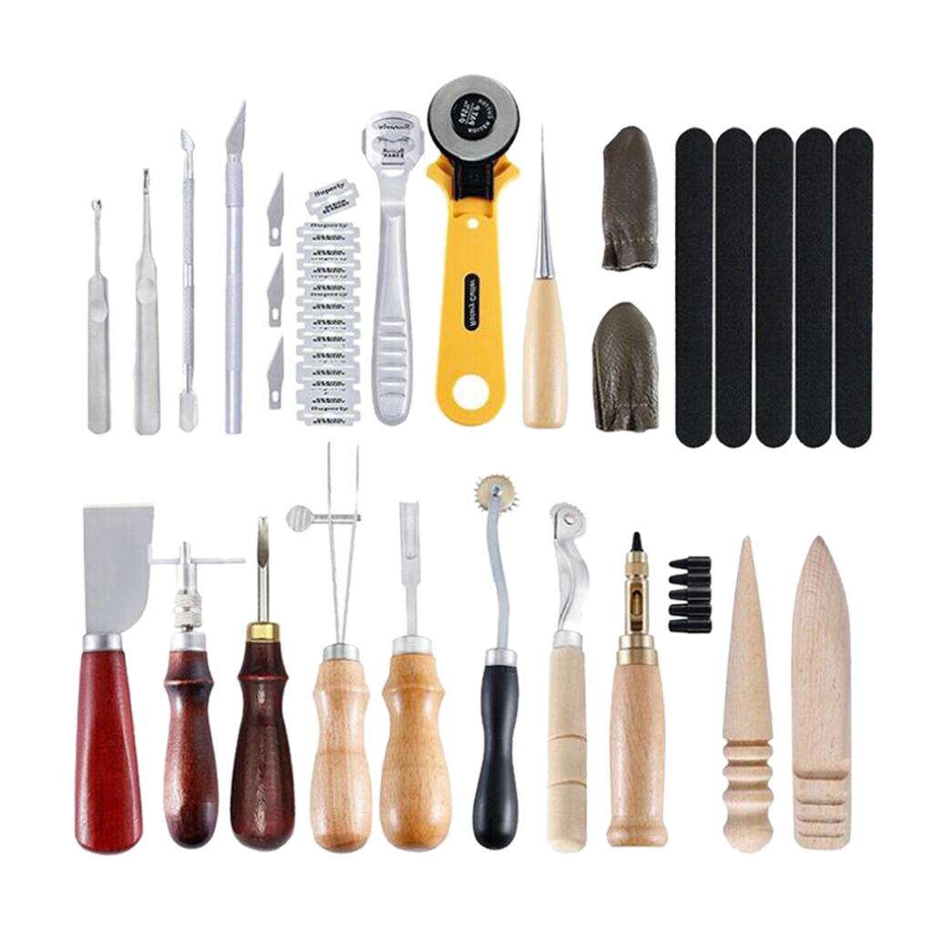 Leather Carft Tools Kit 24 Pieces Hand Sewing DIY Saddle Making Practical