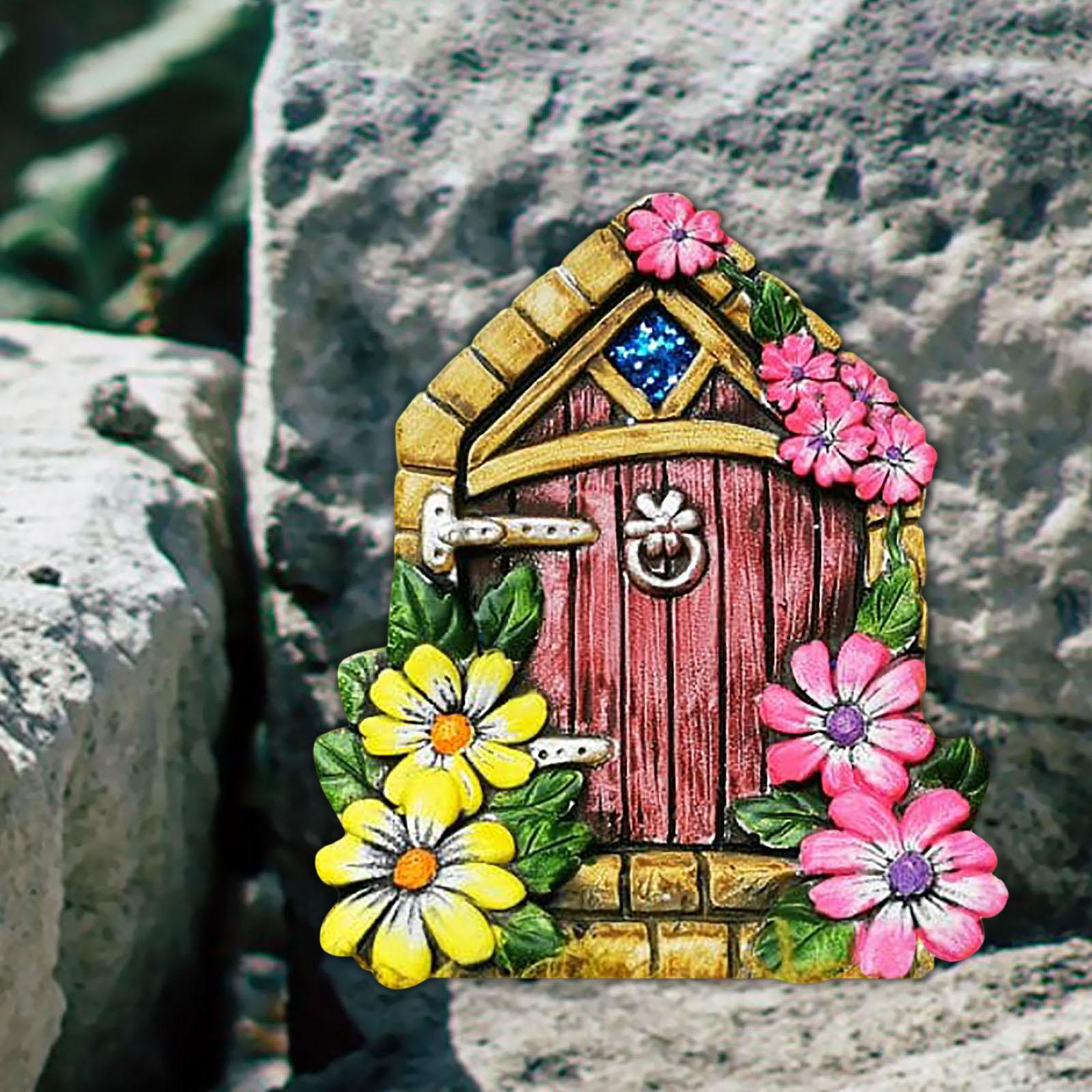 Fairy Tales Garden Wood Door Statue DIY Crafts Durable Micro Landscape Decor Style H