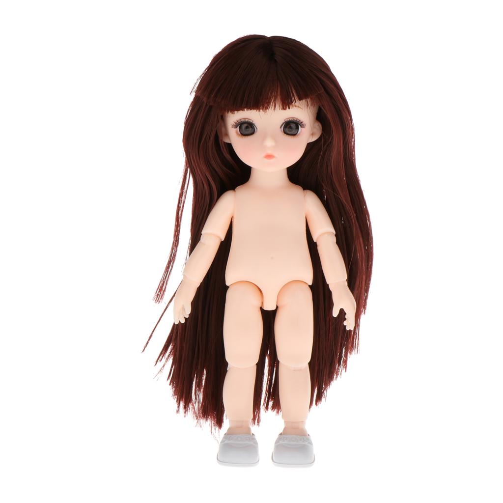 Lovely 16cm Ball Jointed Girl Doll Nude Body brown hair with bangs