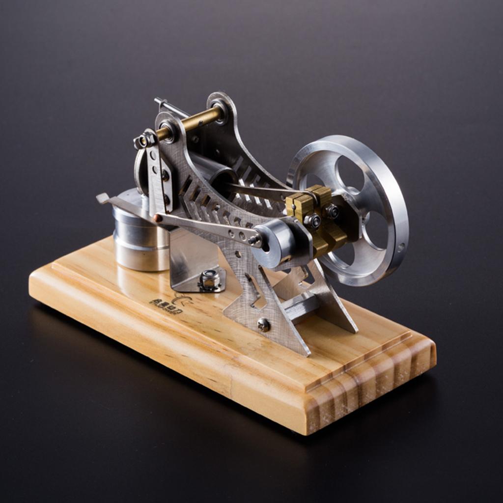 Sliver Stirling Engine Motor Miniature Model Teaching Aid Solid Wood Base