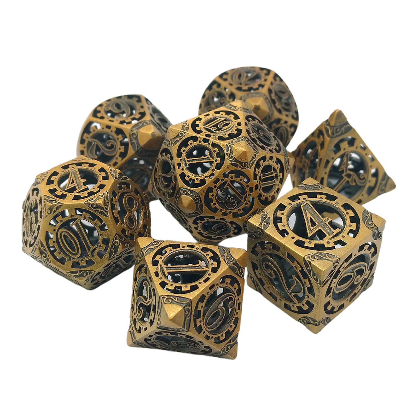 7x Hollow Creative Metal Polyhedral Dice Game for RPG Table Game Golden