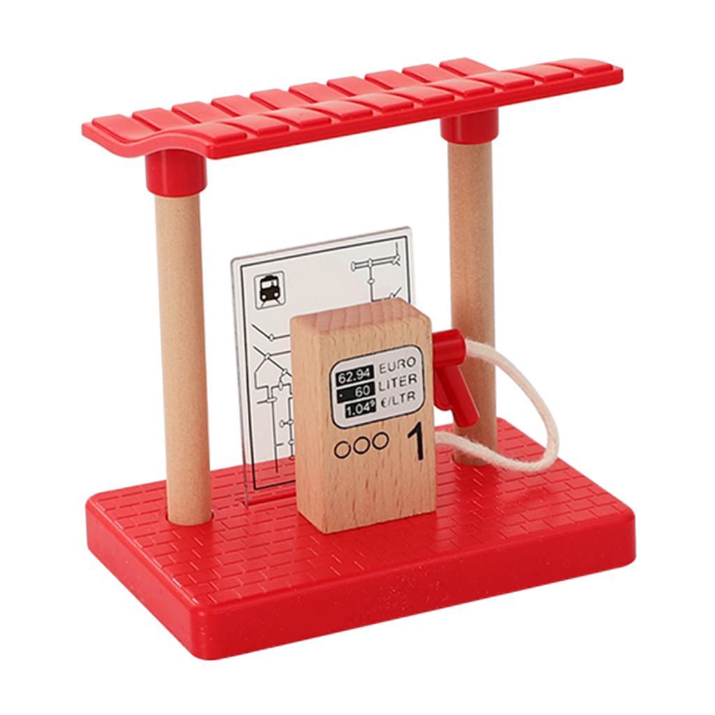 Kids Wooden Train Accessories Building Play Set Toy Gas Station