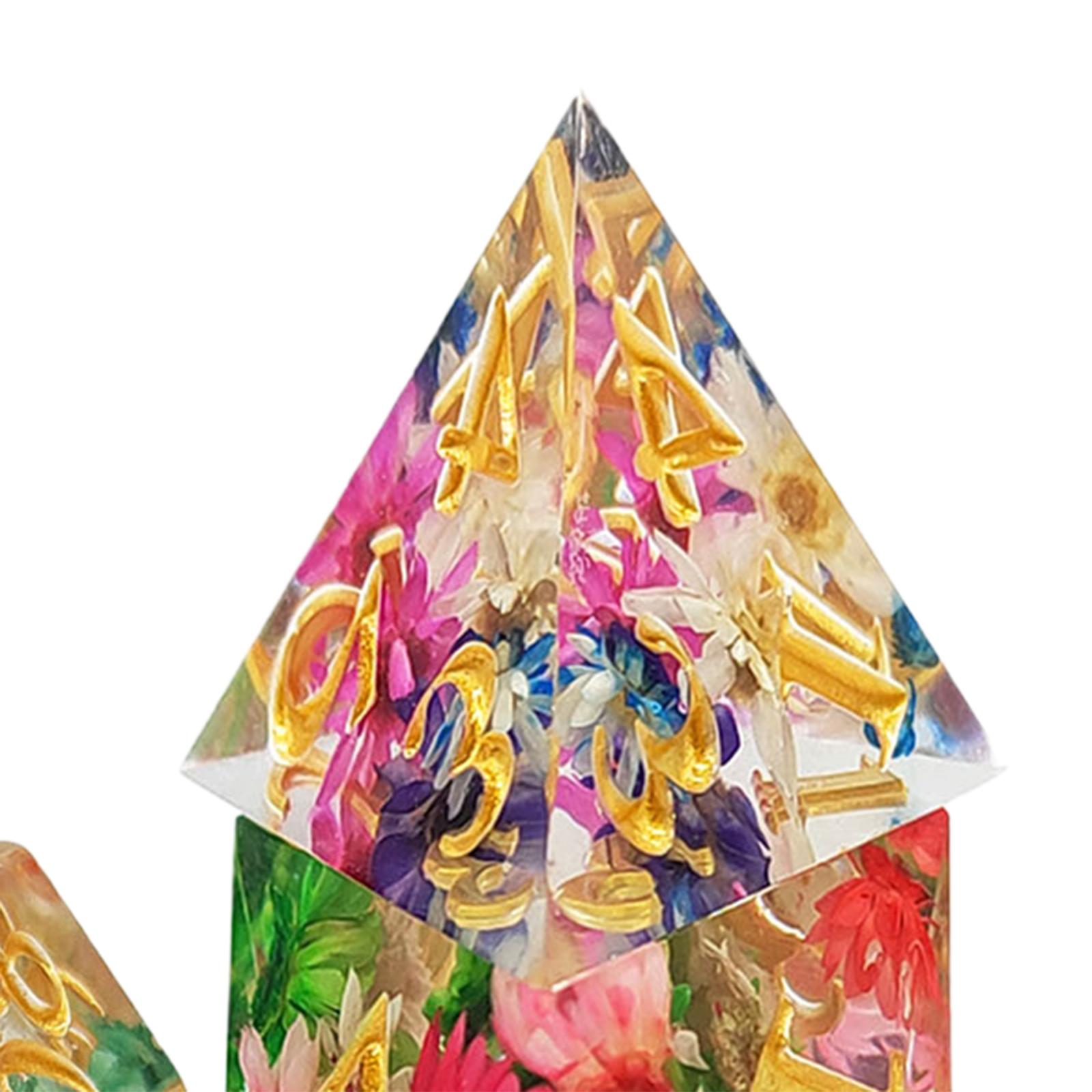 7x Polyhedral Dices Set Transparent Flower Engraved Game Dices for Parties