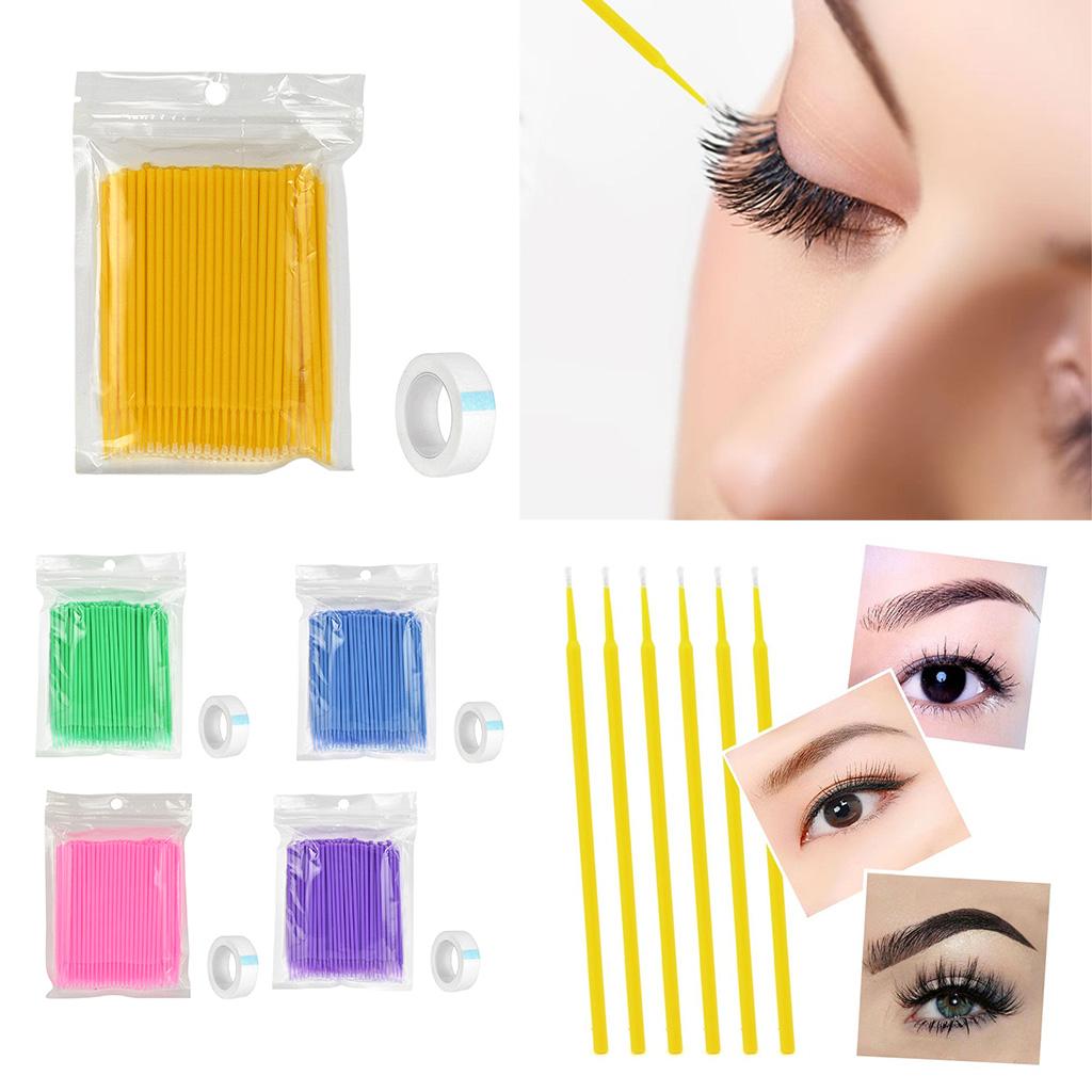 100Pcs Disposable Eyelash Extension Microbrush Swabs & Under Eye Pads Purple