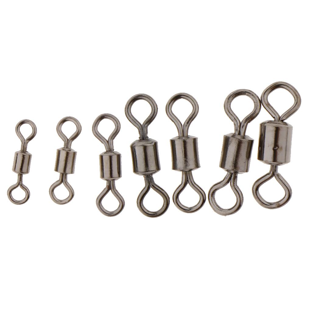2x100pcs Fishing Barrel Bearing Rolling Swivel Solid Ring Connector Snap 4