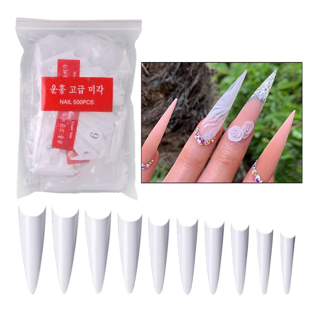 600PCS Stiletto Nail Tips Extra Long Fake False Nails Tips White