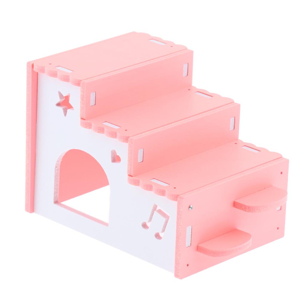 Hamster Hideout House Wooden Living Hut Exercise Nest for Mouse pink