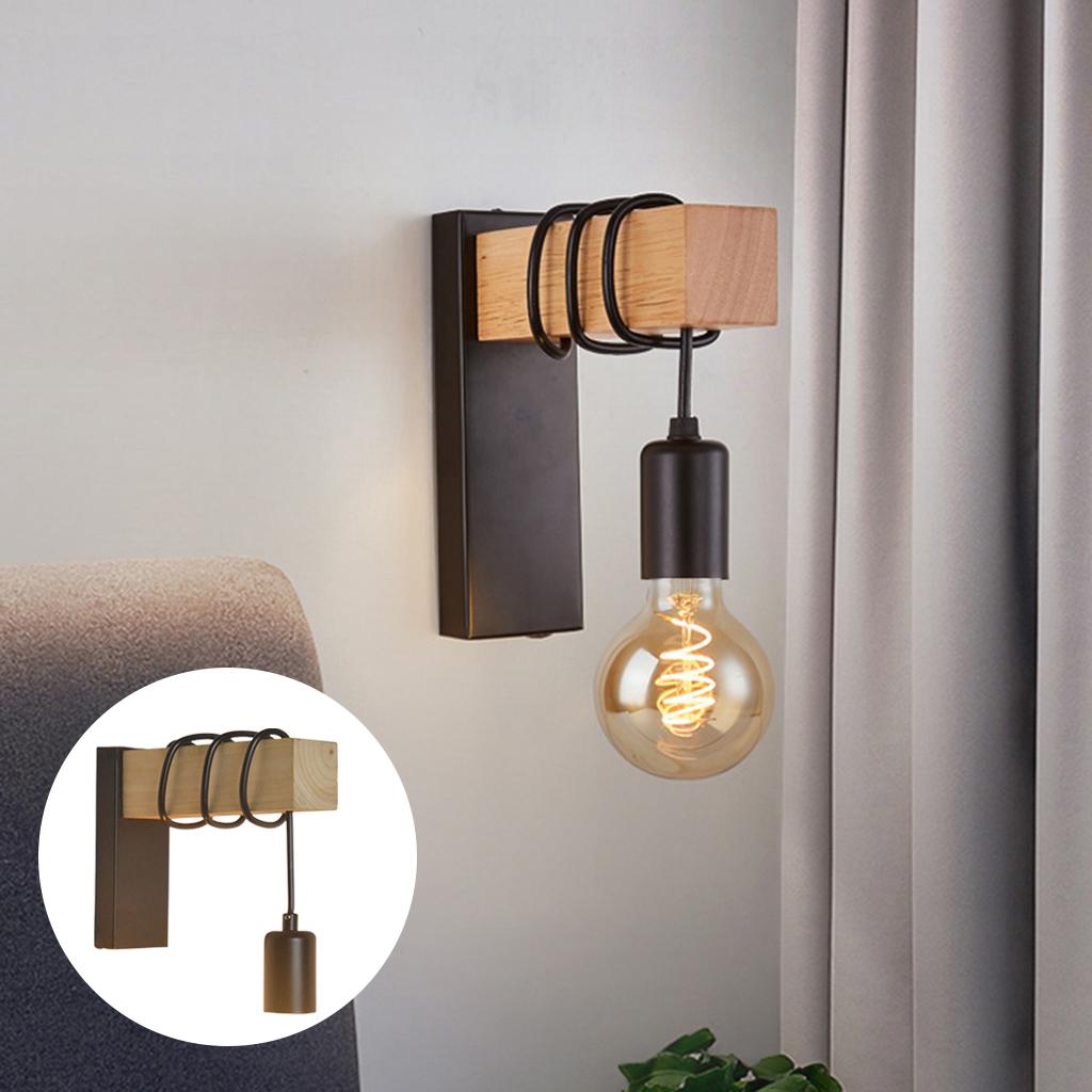 Wood Wall Lamp Sconce Wall Light Fixture E27 Bedside Lamp without Switch