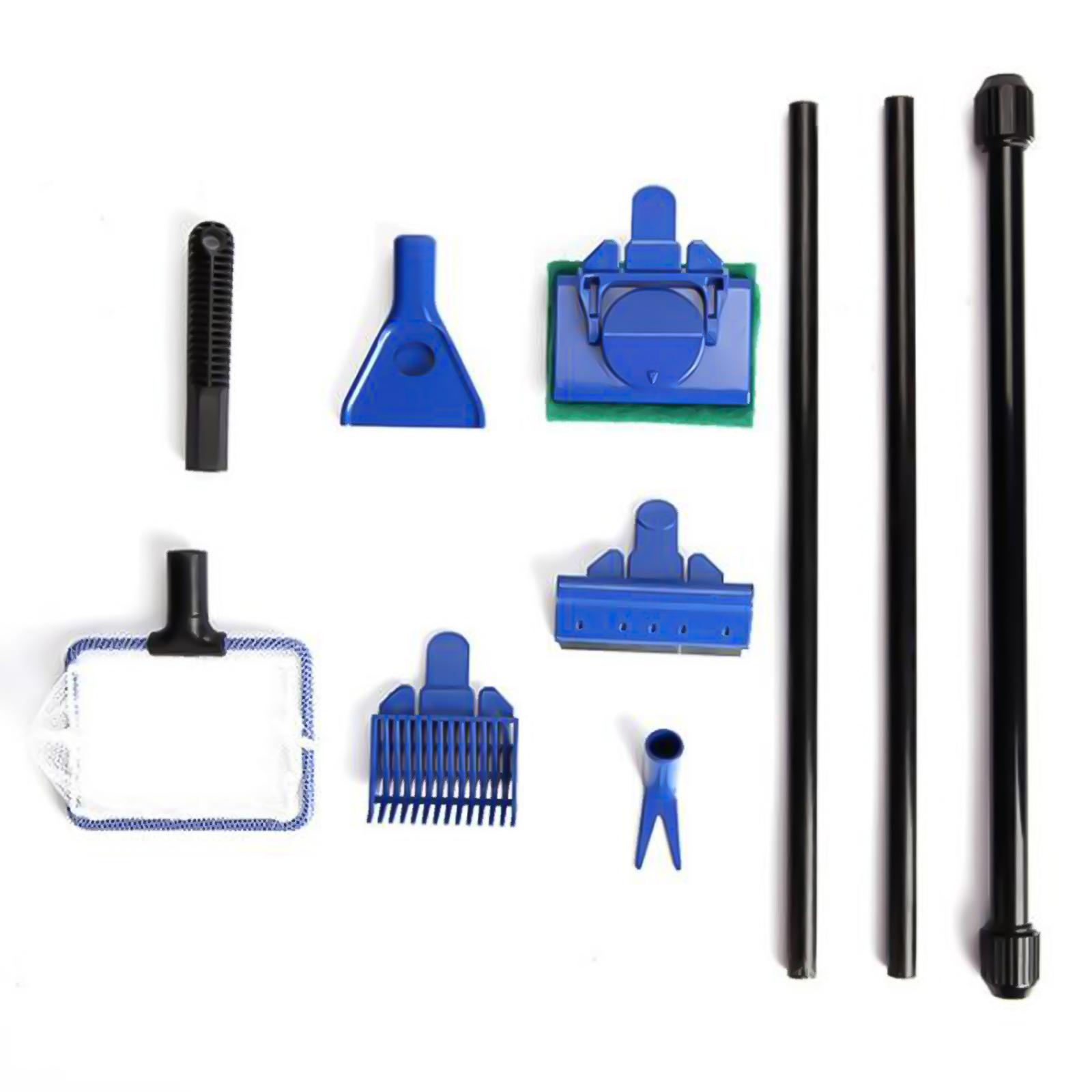 Aquarium Kit Fish Tank Cleaning Long Handle Net Rake Scrubber Gravel Cleaner