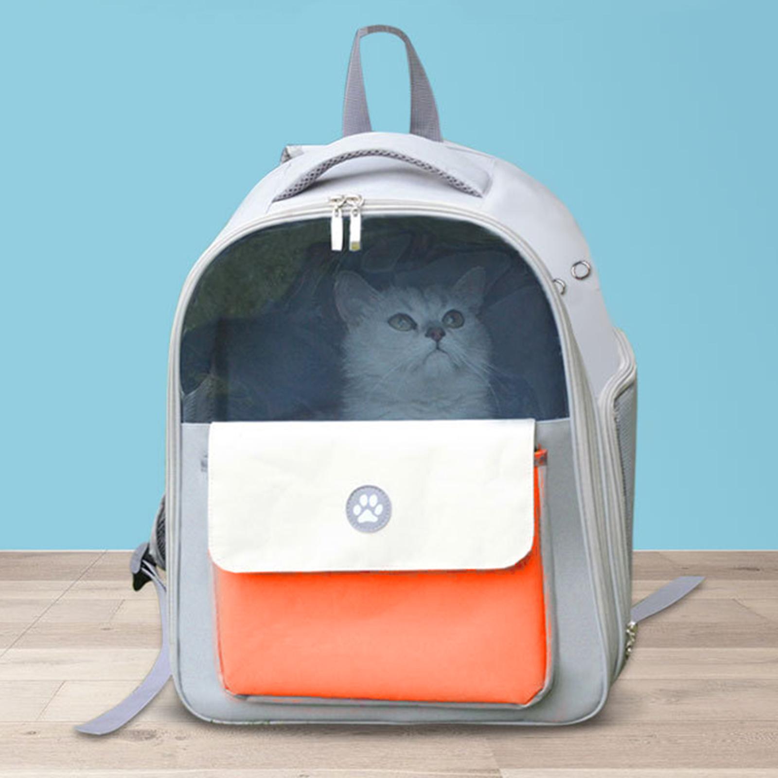 Cat Carrier Backpack Clear Window Outdoor Oxford Fabric Bag  Orange