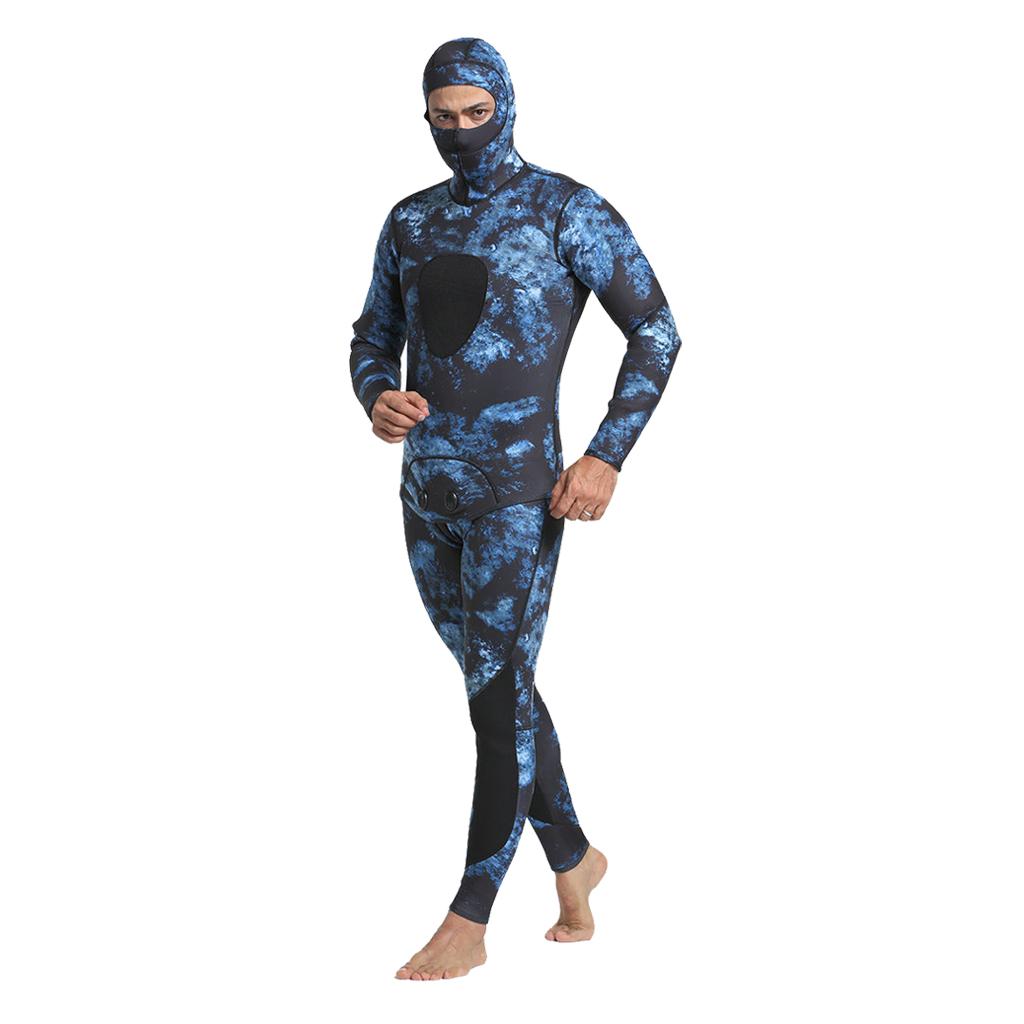 New Neoprene 3mm Camo Wetsuit Two Piece Hooded Spearfishing Diving Suit 