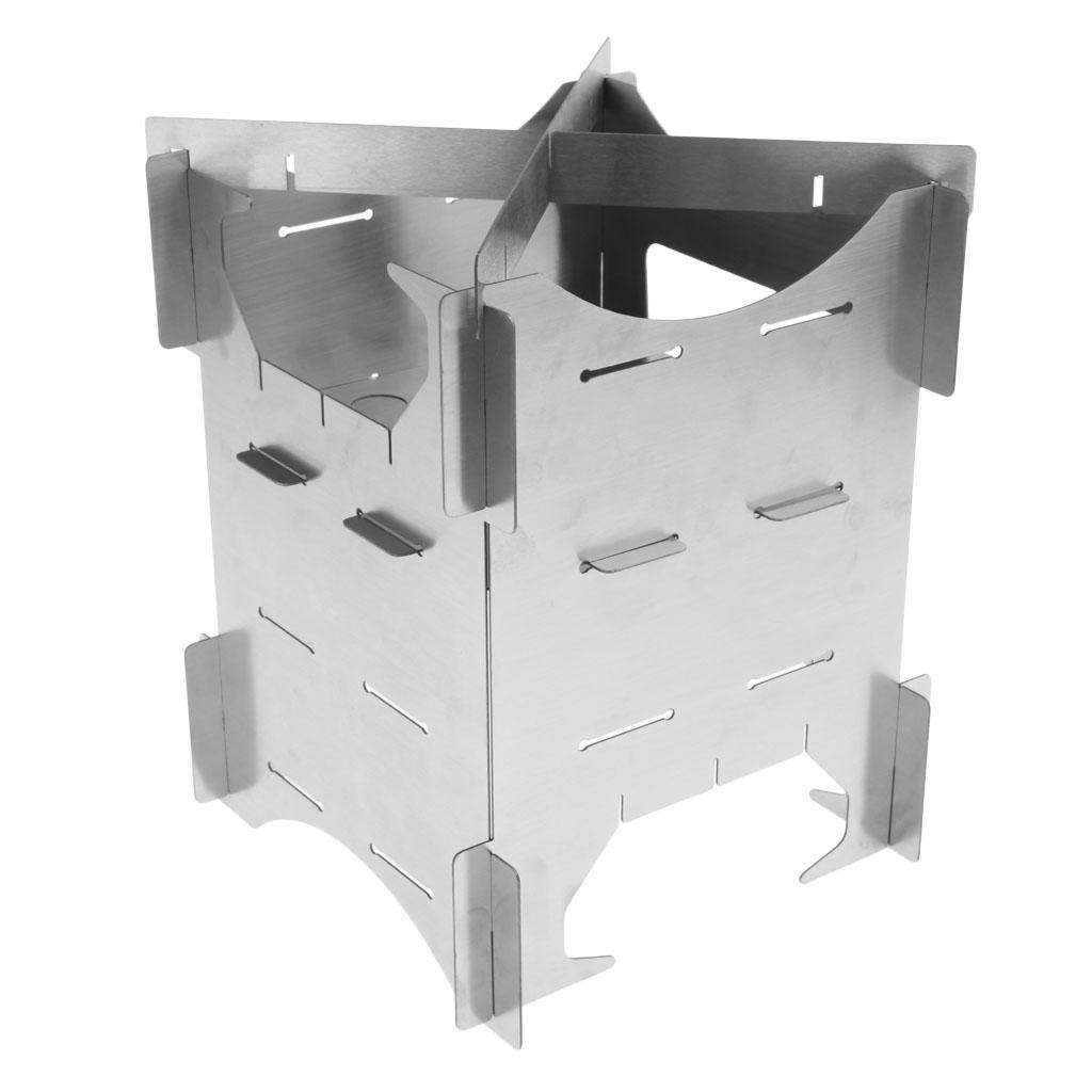 Portable Folding Stainless Steel Camping Hiking Wood Stove Charcoal Burner M