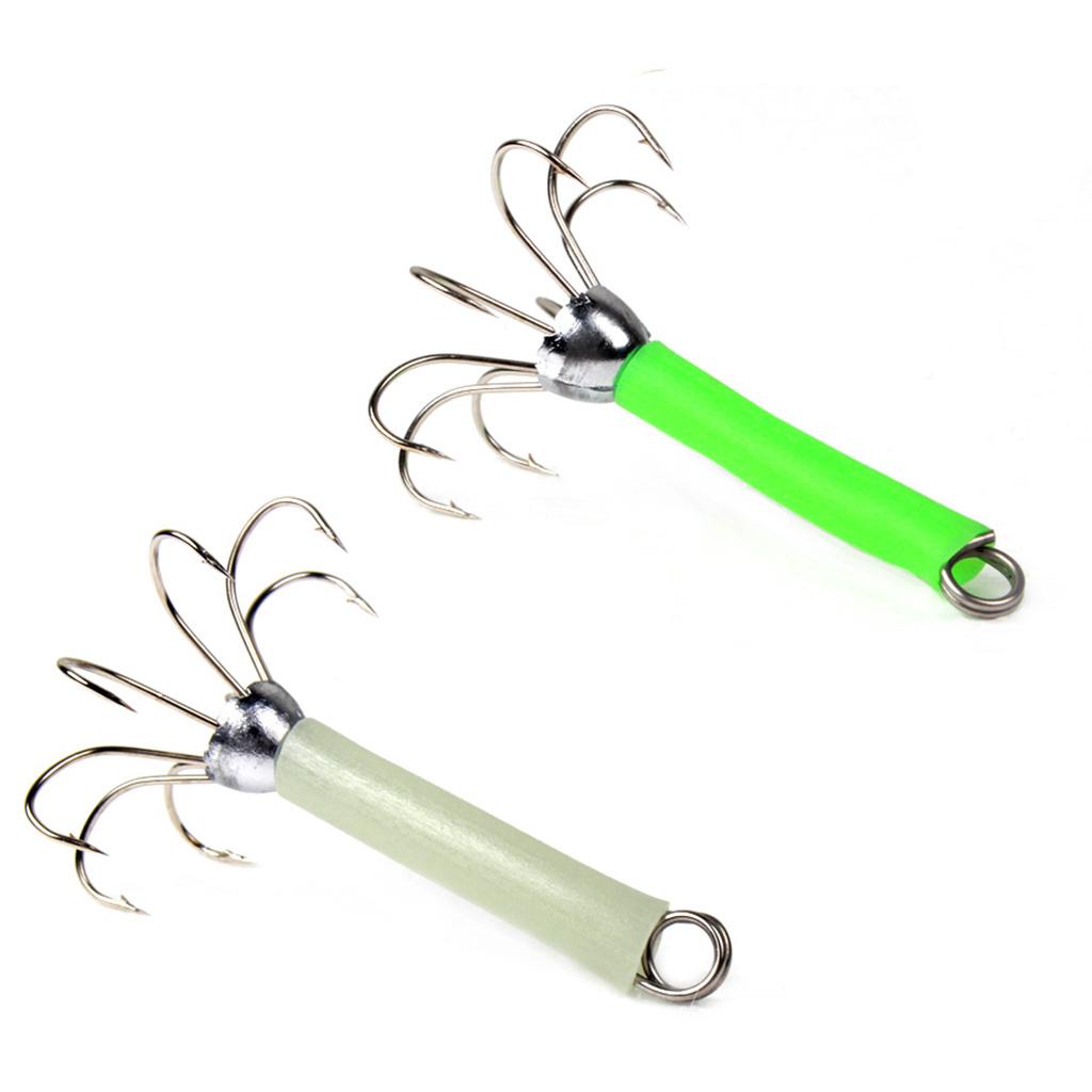2x2pcs Sea Fishing Squid Octopus Hook Saltwater Fishing Lure Hard Bait -Green