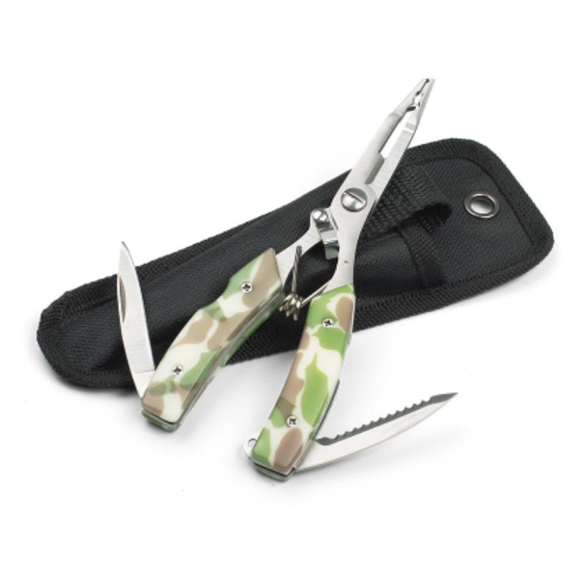 Fishing Pliers Scissors Braid Cutter Hook Fish Rope Crimping Tool Green