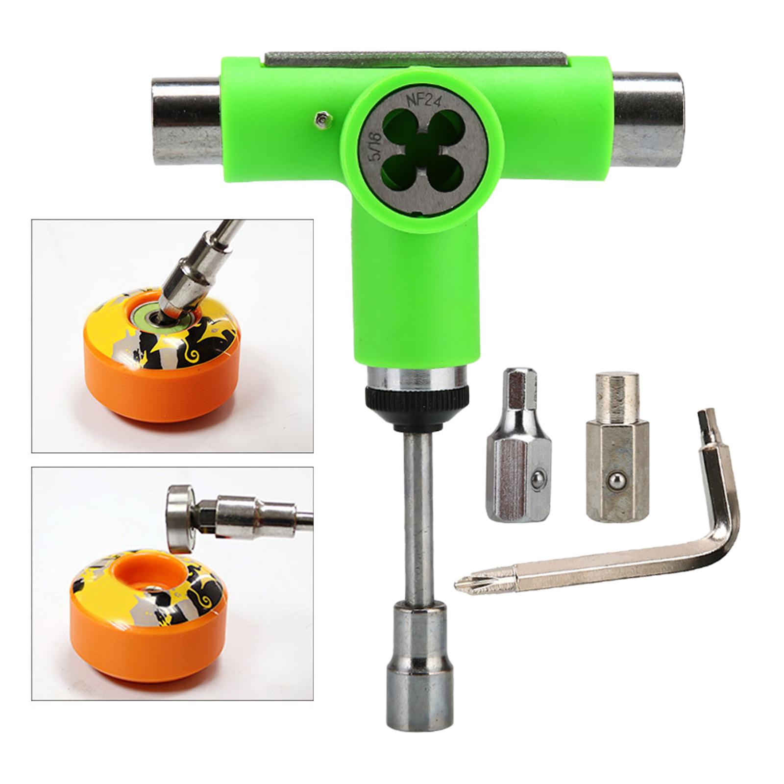 Multi Skateboard Scooter Roller Skate Longboard T Shape Tool Wrench Green