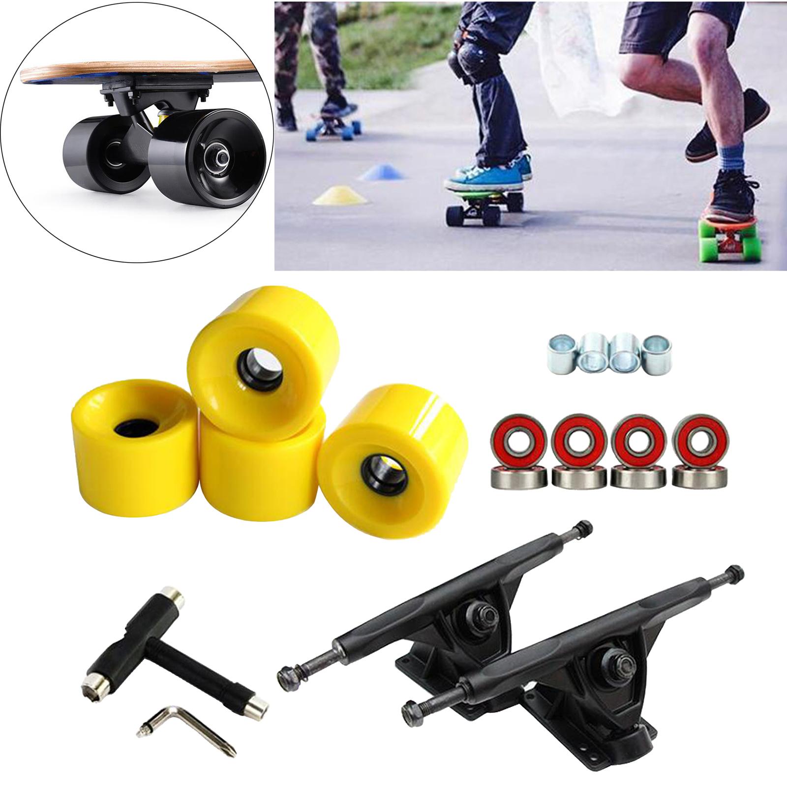 Alloy Solid Skateboard Truck 7'' Wheel Wrench Roller Part Black Yellow