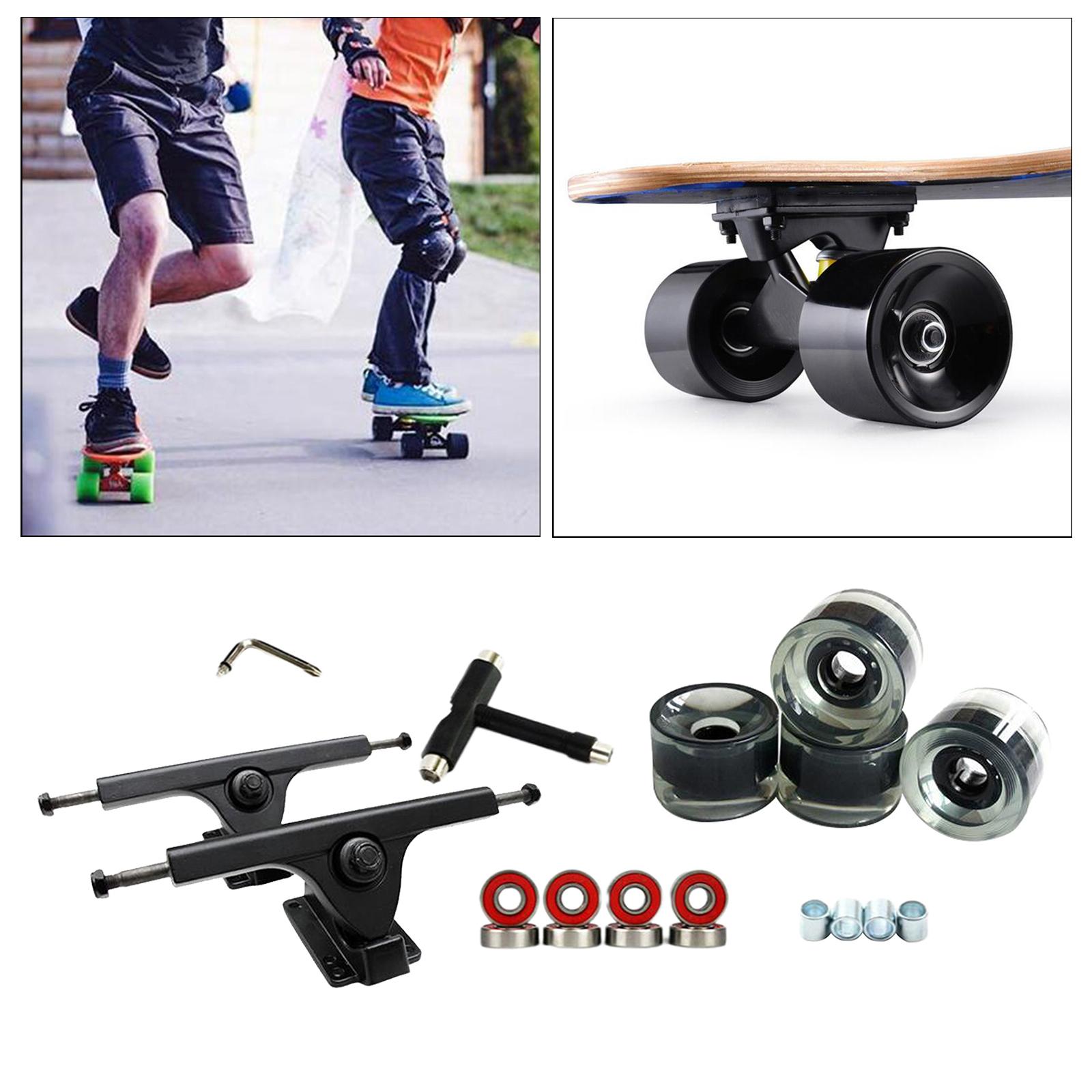 Skateboard Trucks 7'' Bearings Longboard Wheel Roller T-Tool Clear Black