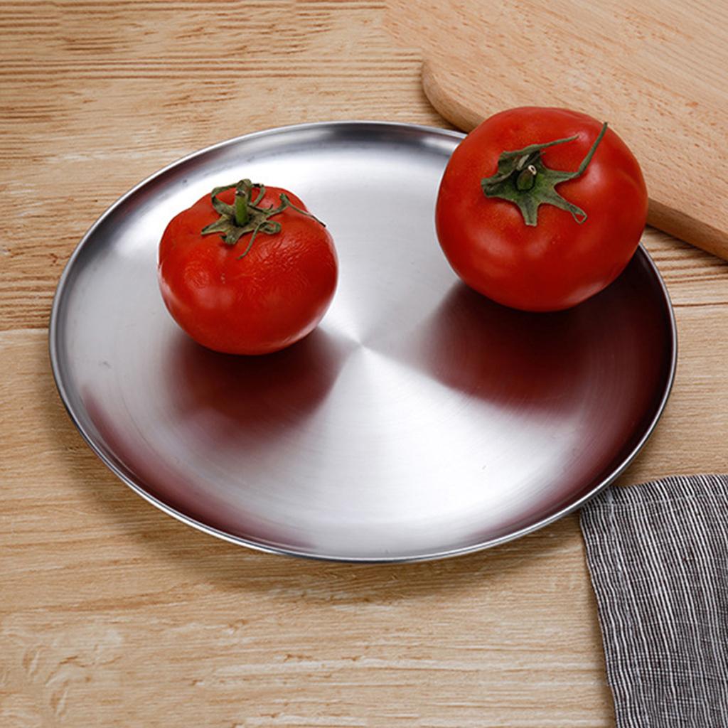 2x stainless steel shallow dish barbecue plate fruit plate dinner plate 26cm