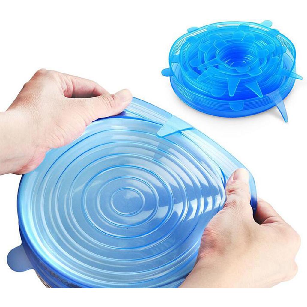 6pcs/ Set Reusable Silicone Stretch Lids Wrap Bowl Seal Covers Blue