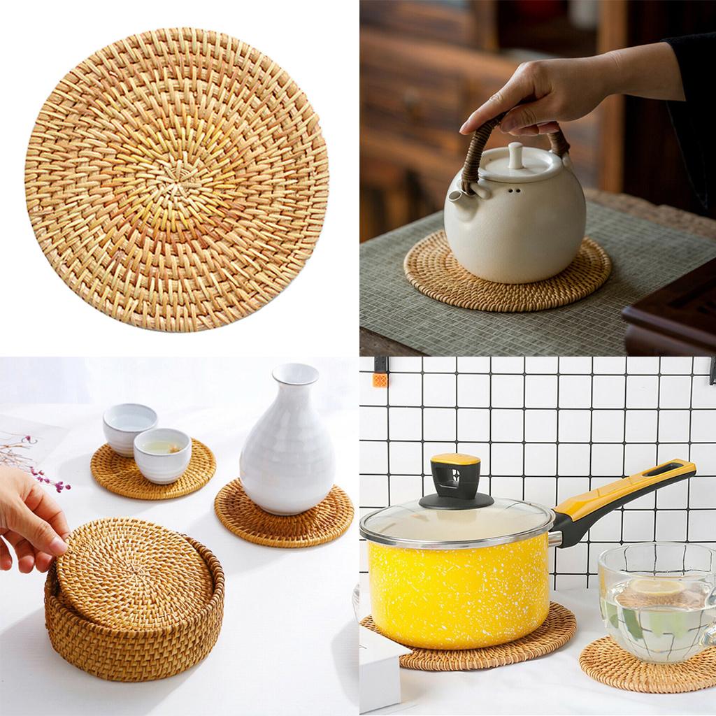 Heat Insulation Round Coaster Hand Woven Rattan Placemat Tableware Mat 10cm