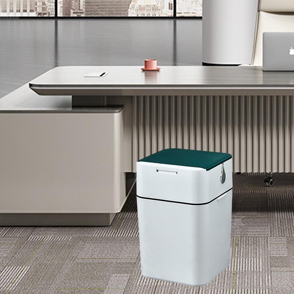 Trash Can with Press Type Lid Creative for Bathroom Office 15L Green