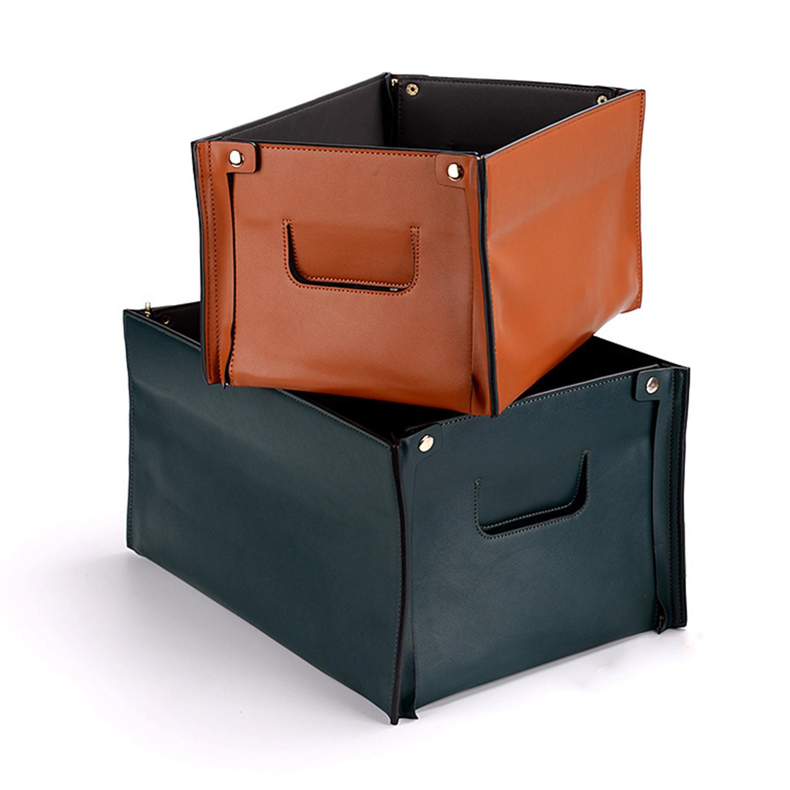 PU Leather Storage Basket Laundry Hamper Dirty Clothes Bins Household Orange