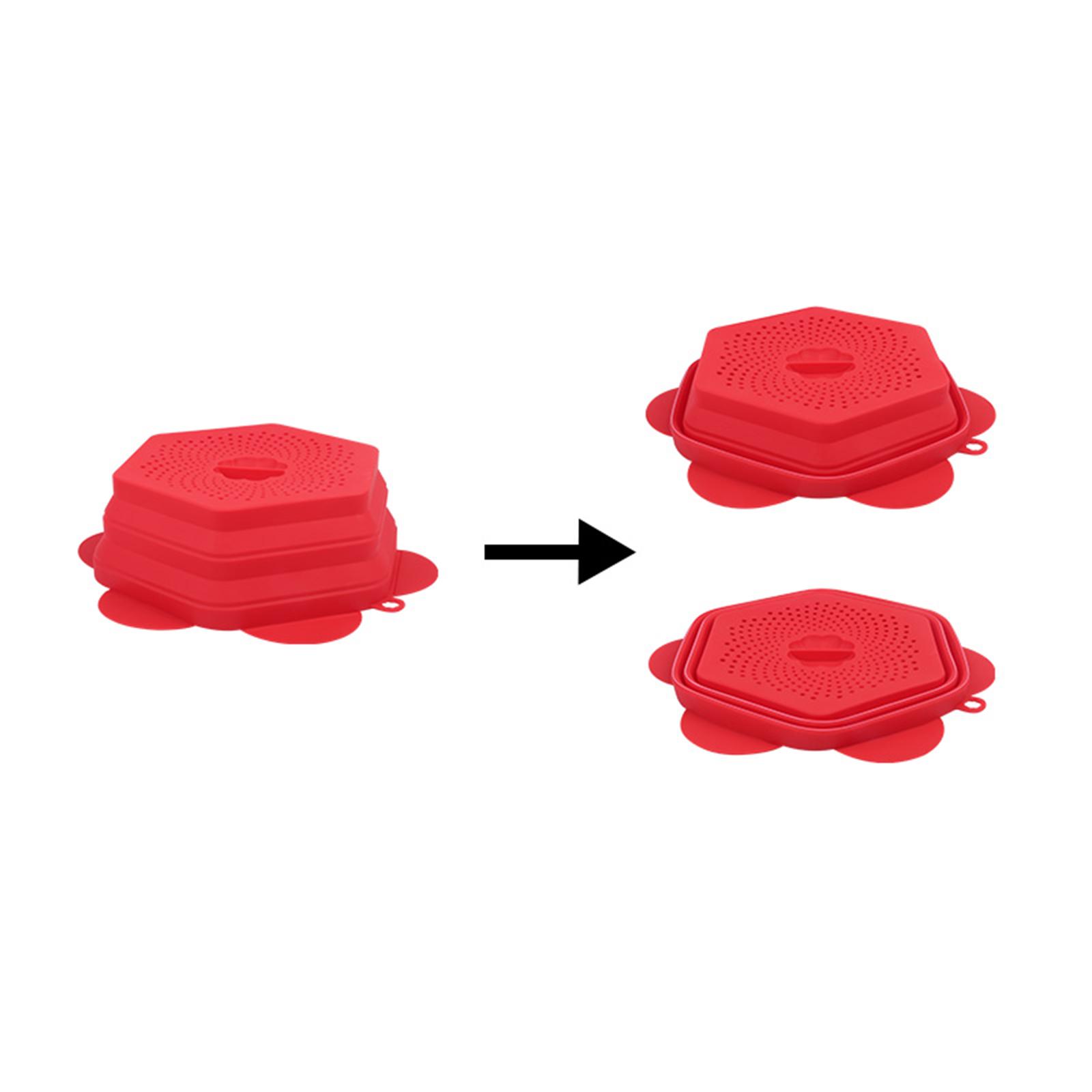 Microwave Splatter Cover Fruit Drainer Basket Oilproof Lid for Home Red 