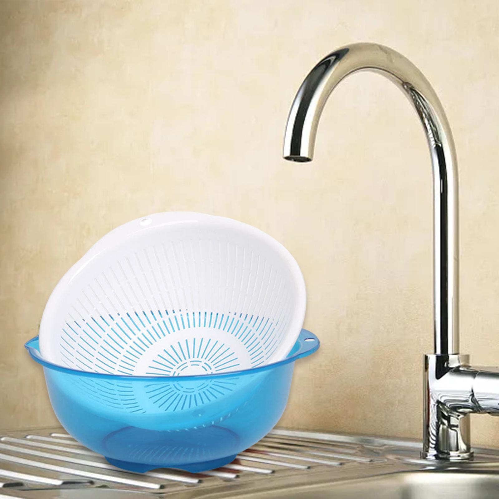 Fruit Vegetable Washing Basket Kitchen Fruit Drain Basket Barley Pasta Beans blue