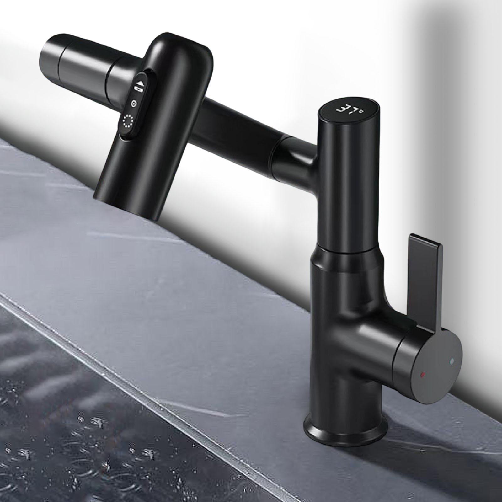 Rotatable Bathroom Faucet with Temperature Display Kitchen Sink 360 Rotating black