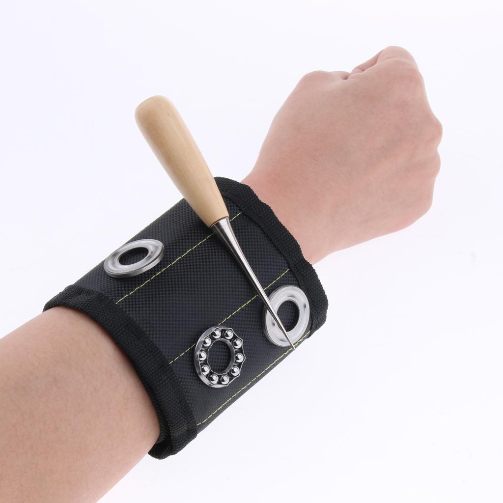 Magnetic Wristband Nail Screw Holder Tool Storage Drill Belt Black-Yellow