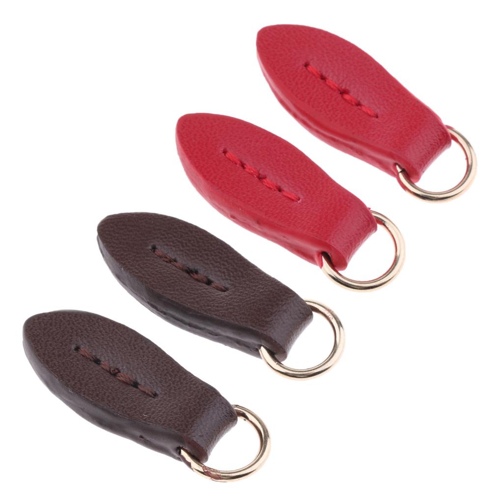 4x2Pcs Leather Zipper Puller Replacement Slider for Wallet Purse Bag Coffee