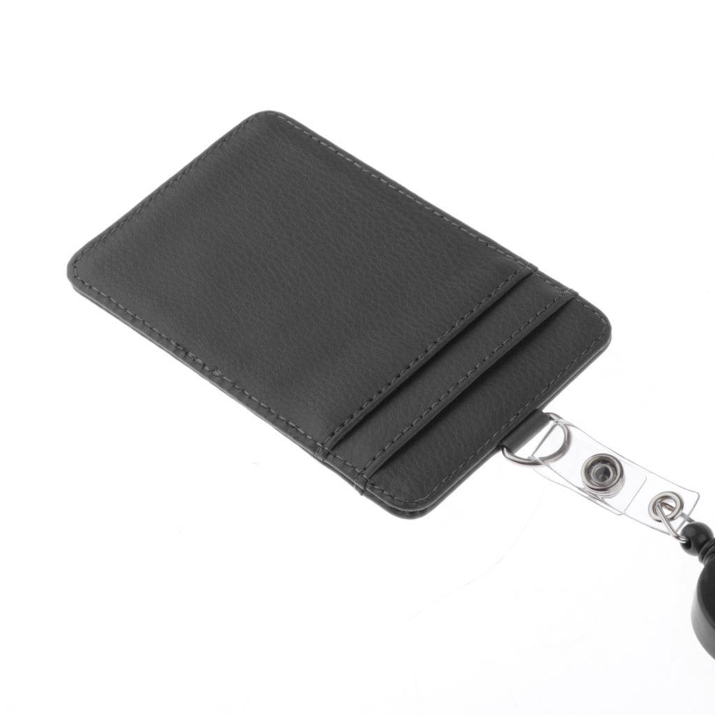 Window ID Badge Card Holder Necklace Leather Wallet Neck Strap Lanyard Black