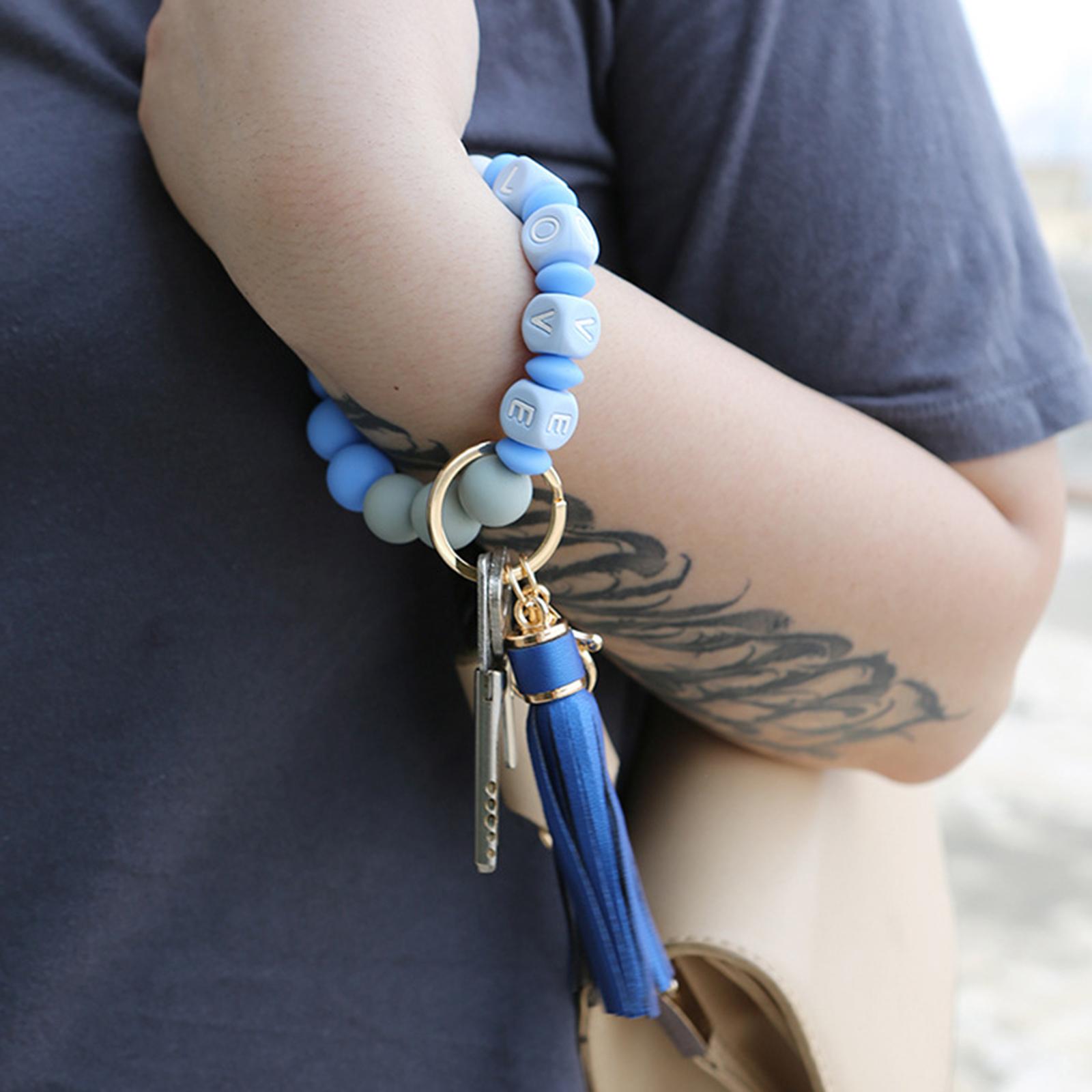 Soft Wristlet Keychain Bracelet with Tassel Tassel Girl Keyring PU Leather D