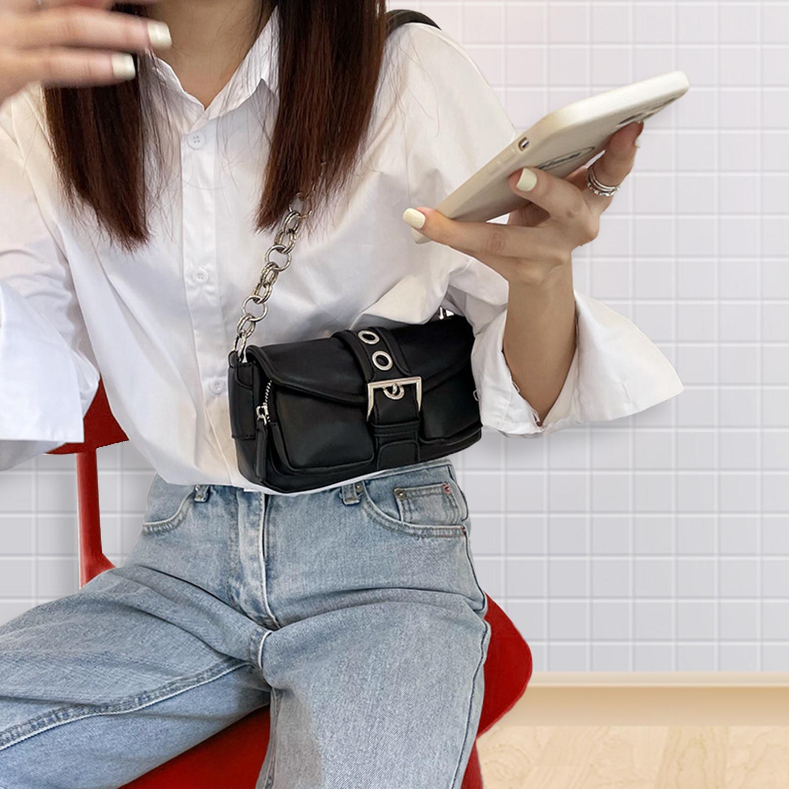 PU Leather Shoulder Bag Clutch Tote Bag Wallet Underarm Handbag Black