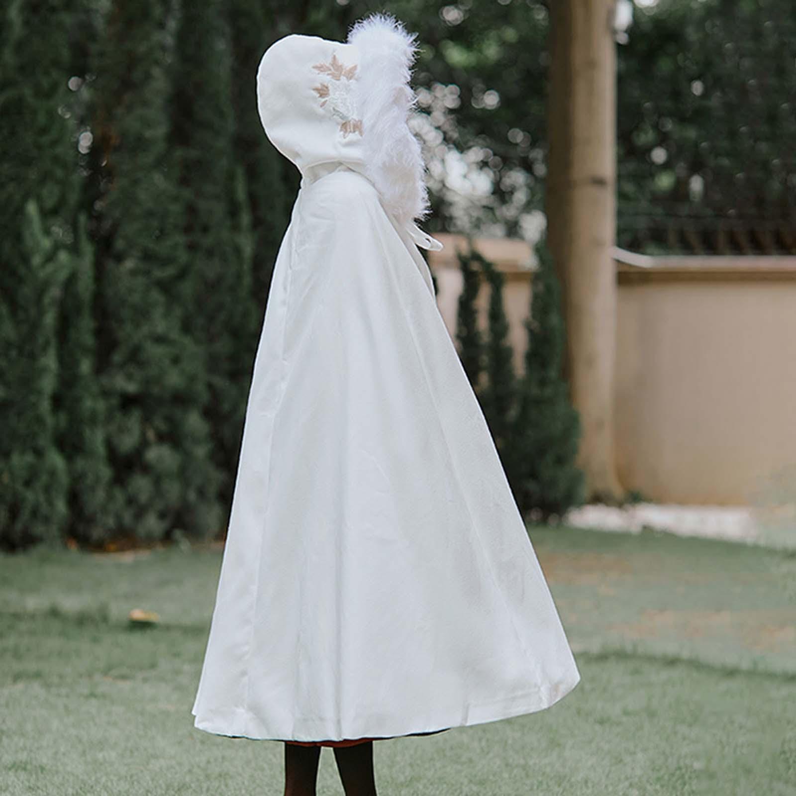 Women Cape Chinese Style Hanfu Cloak Poncho Floral Embroidery Jacket White