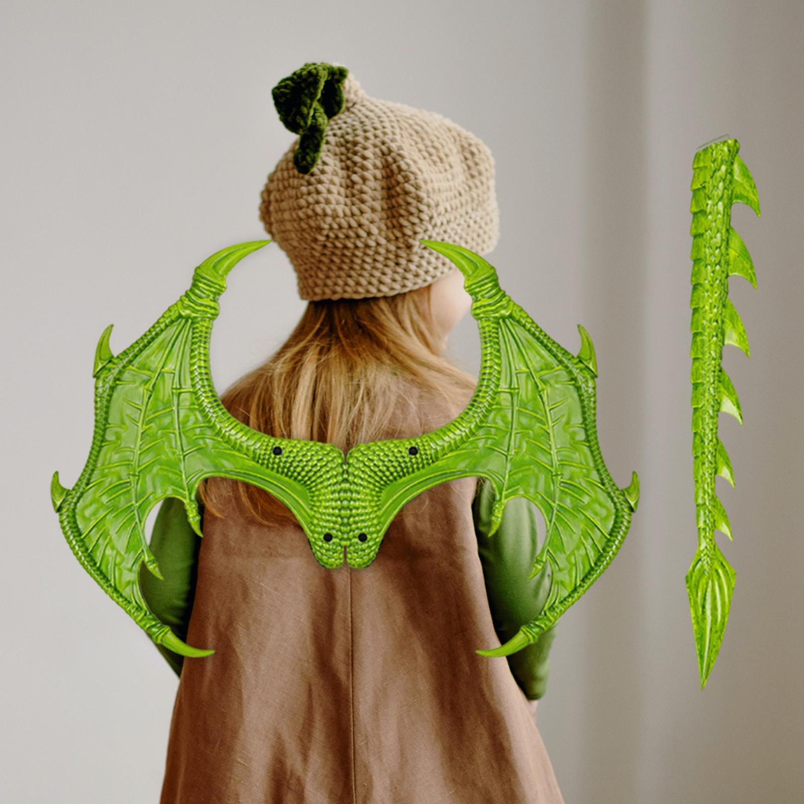 Kids Dragon Costume Carnivals Dinosaur Wing Birthday Wings Dinosaur Tail Set Green