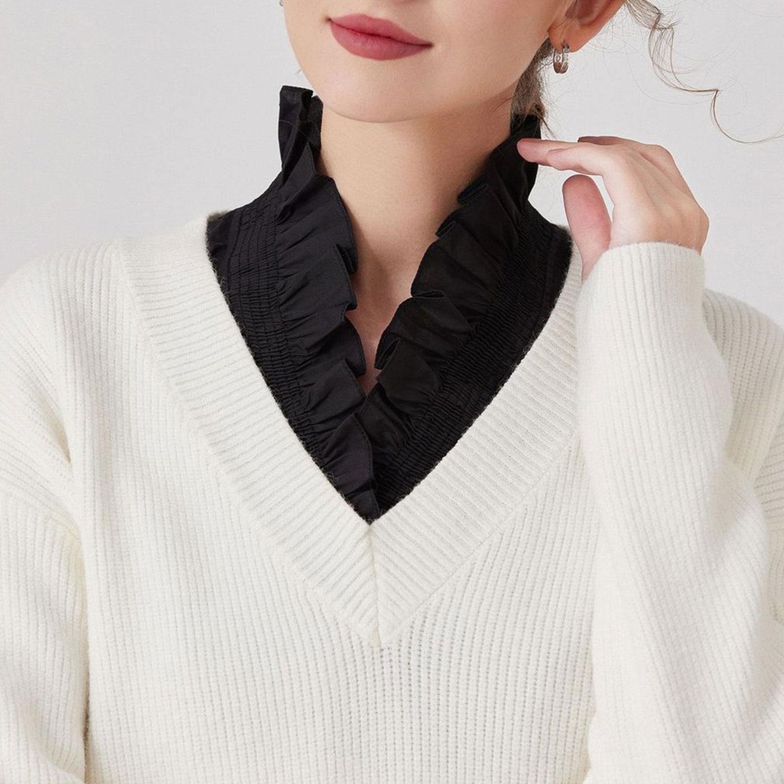 Ruffle False Collar Turtleneck Skirt Underneath Accessories Vest Fake Collar Black