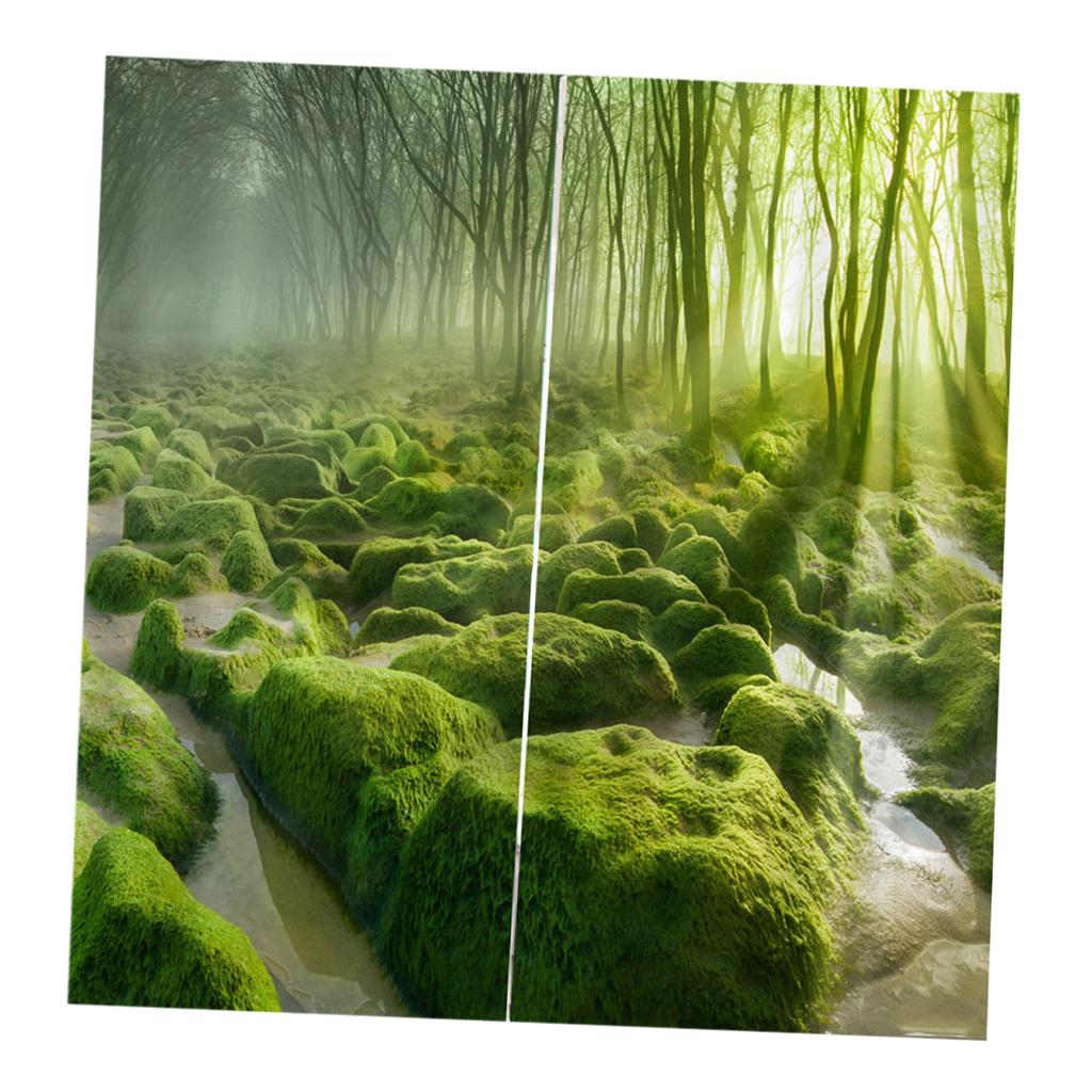 Set 2 Panels Digital Photo Printing Blackout 3D Curtains Green Forest