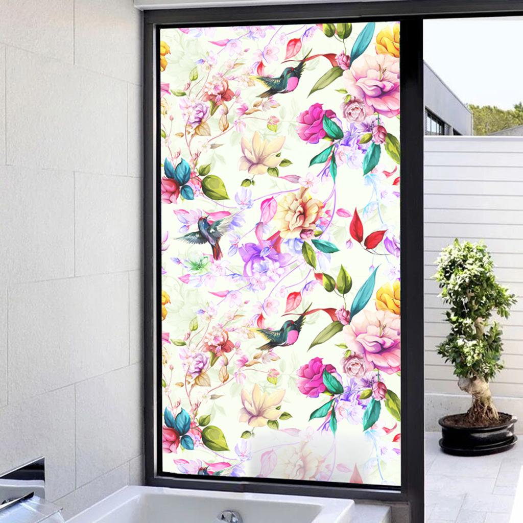 Floral Static Cling Stained Window Film Privacy Frosted Glass Stickers 6
