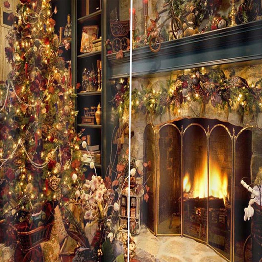 2Pcs Christmas Polyester Window Curtains Bedroom Living Room Bathroom