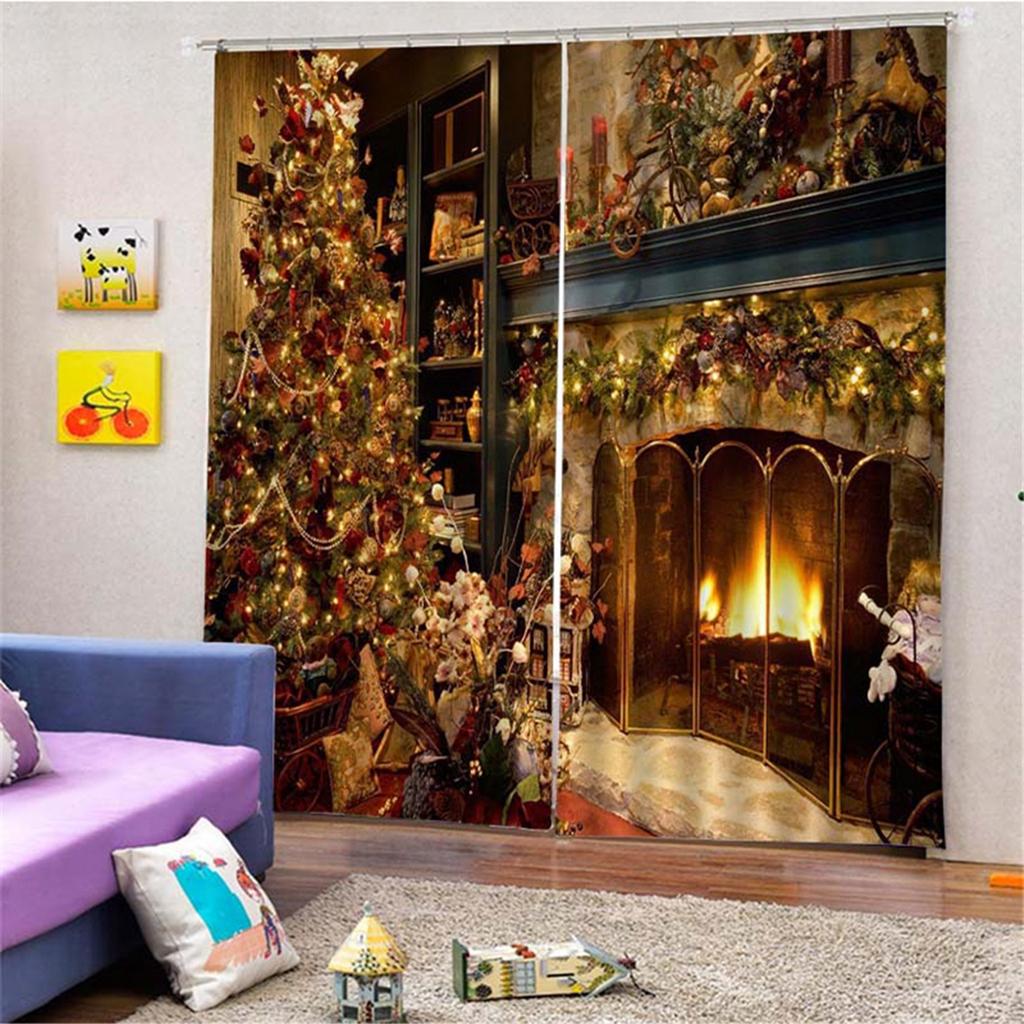 2PC Darkening Window Curtain Drape Christmas Decoration Bedroom Living Room 