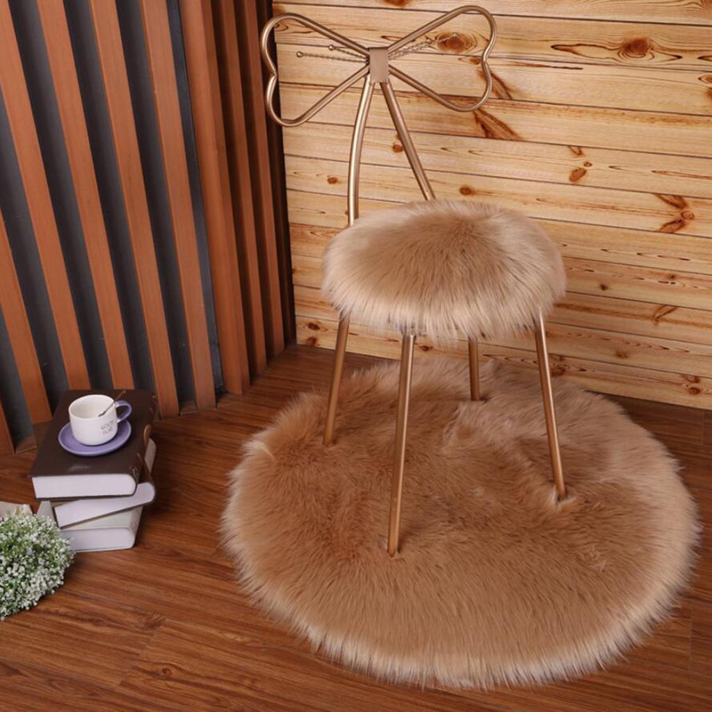 2xFaux Fur Seat Cushion Pad Artificial Sheepskin Mat Camel 30cm