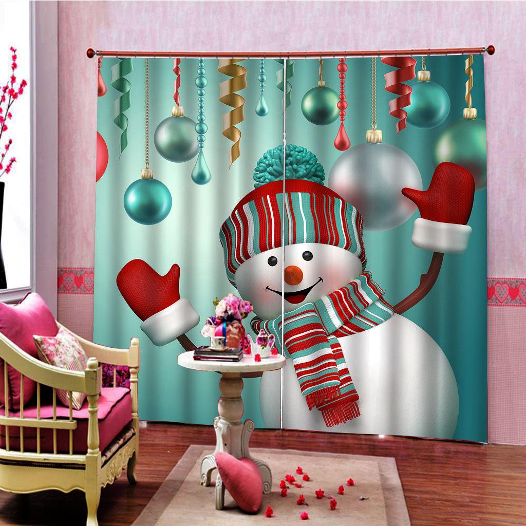 Lovely Xmas Snowman Waterproof Living Room Bedroom Window Drapes 2 Panel Set