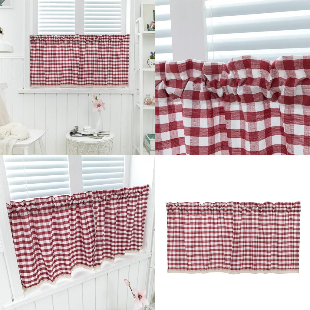 Elegant Lace Window Curtain Valance Check Window Curtain Treatments Red