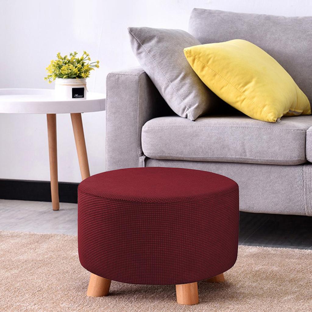 2xRound Ottoman Slipcover Footstool Footrest Cover Living Room Stool Wine Red