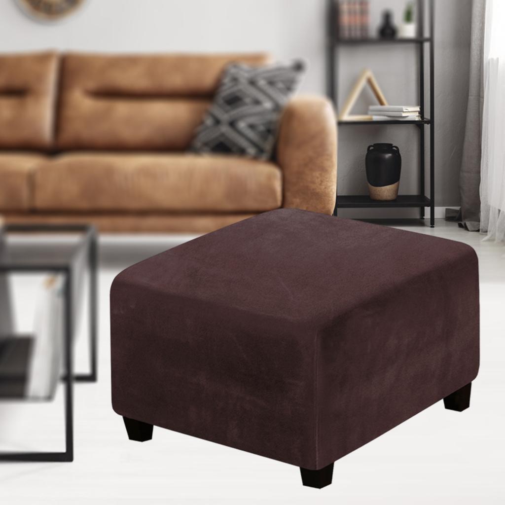 Square Slipcovers Stretch Elastic Pouffe Footstool Protect Single Seat Sofa Brown B