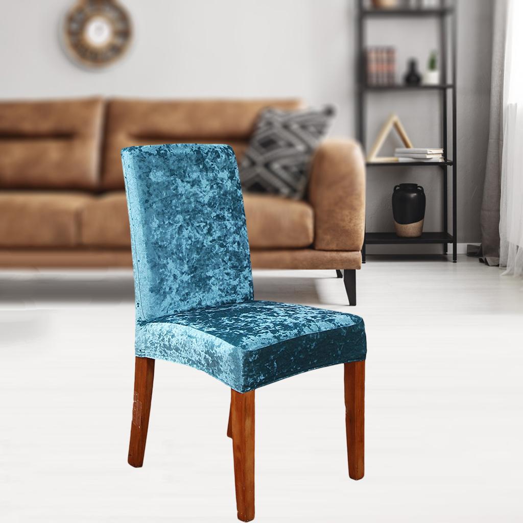 Stretchable Velvet Chair Cover Home Soft Thick Seat Slipcover Peacock Green